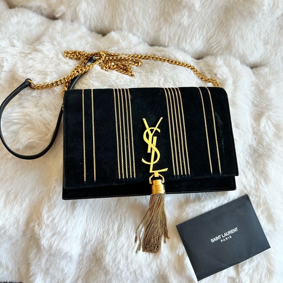 Yves Saint Laurent Handbags - Auth Special Edition YSL Kate Suede Shoulder Bag W/ Gold Hardware